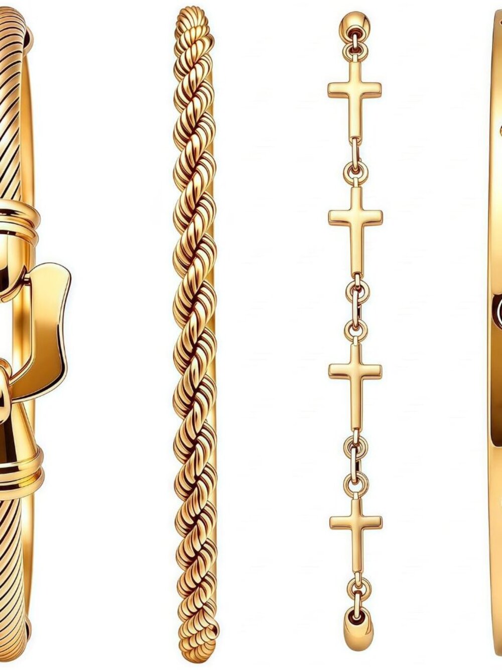 Elegant 4-Piece 18K Gold Plated Stackable Love Bracelets for Women